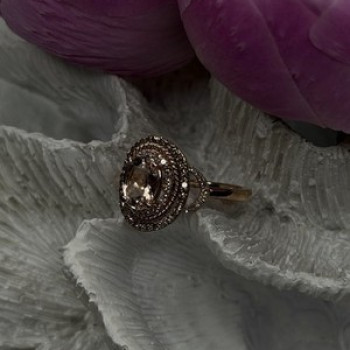 10K Rose Gold Morganite White & Chocolate Diamonds Ring Size 7