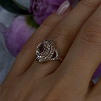 10K Rose Gold Morganite White & Chocolate Diamonds Ring Size 7