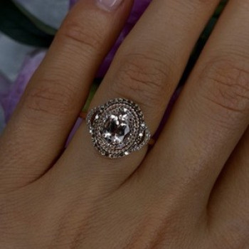 10K Rose Gold Morganite White & Chocolate Diamonds Ring Size 7