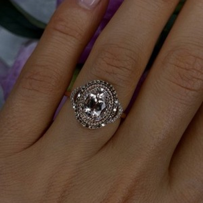 10K Rose Gold Morganite White & Chocolate Diamonds Ring Size 7