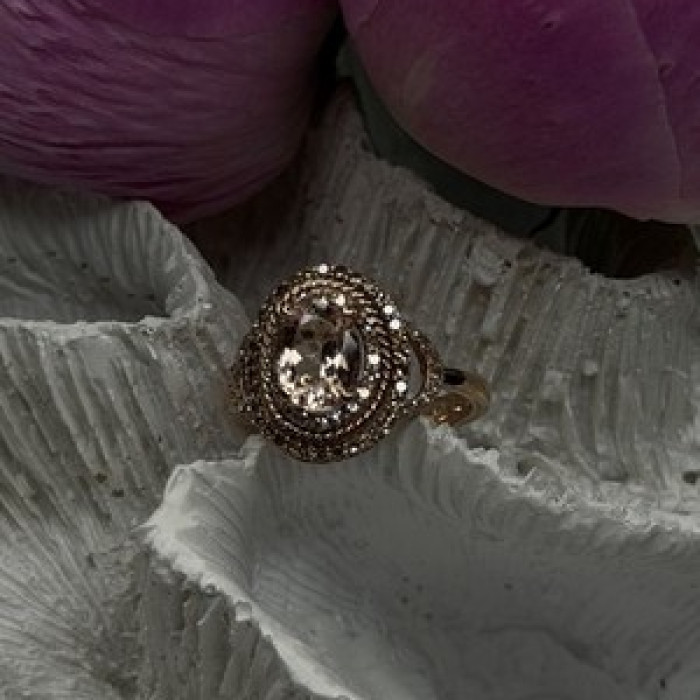 10K Rose Gold Morganite White & Chocolate Diamonds Ring Size 7