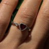 Romantic 10K White Gold Ruby & Diamonds Heart Ring Size 6.5