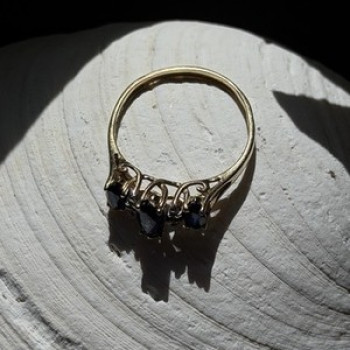 10K Yellow Gold Marquise Blue Sapphire & Diamond Ring Size 8.5