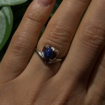 14K White Gold Blue Star Sapphire Heart Ring Size 5.5