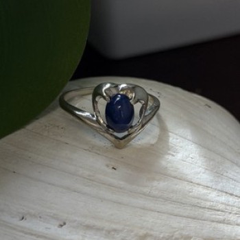 14K White Gold Blue Star Sapphire Heart Ring Size 5.5