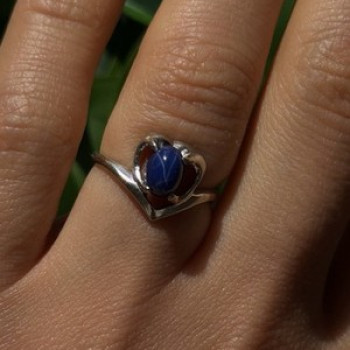 14K White Gold Blue Star Sapphire Heart Ring Size 5.5