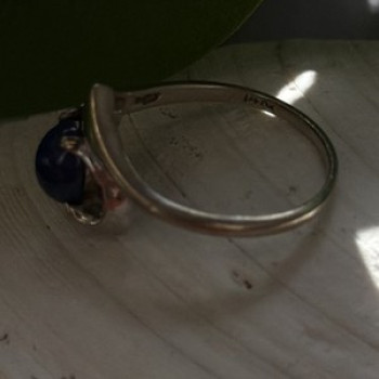14K White Gold Blue Star Sapphire Heart Ring Size 5.5