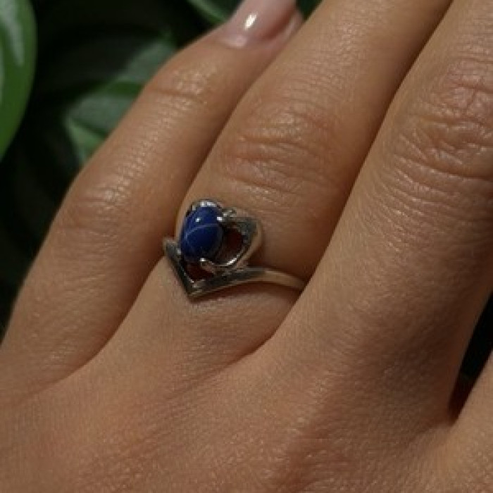 14K White Gold Blue Star Sapphire Heart Ring Size 5.5