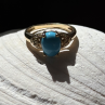 14K Yellow Gold Blue Oval Turquoise & Diamond Ring Size 6