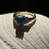 14K Yellow Gold Blue Oval Turquoise & Diamond Ring Size 6
