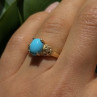 14K Yellow Gold Blue Oval Turquoise & Diamond Ring Size 6