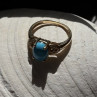 14K Yellow Gold Blue Oval Turquoise & Diamond Ring Size 6