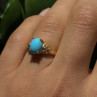 14K Yellow Gold Blue Oval Turquoise & Diamond Ring Size 6