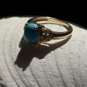 14K Yellow Gold Blue Oval Turquoise & Diamond Ring Size 6