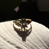 10K Yellow Gold Blue Sapphire & Diamond Beautiful Flower Ring Size 6