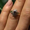 10K Yellow Gold Blue Sapphire & Diamond Beautiful Flower Ring Size 6