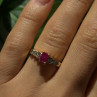 Elegant 14K Yellow Gold Pink Ruby & White Topaz Ring Size 6.5