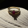 Elegant 14K Yellow Gold Pink Ruby & White Topaz Ring Size 6.5