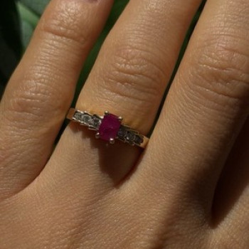 Elegant 14K Yellow Gold Pink Ruby & White Topaz Ring Size 6.5