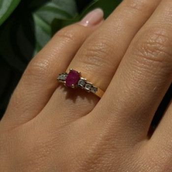Elegant 14K Yellow Gold Pink Ruby & White Topaz Ring Size 6.5