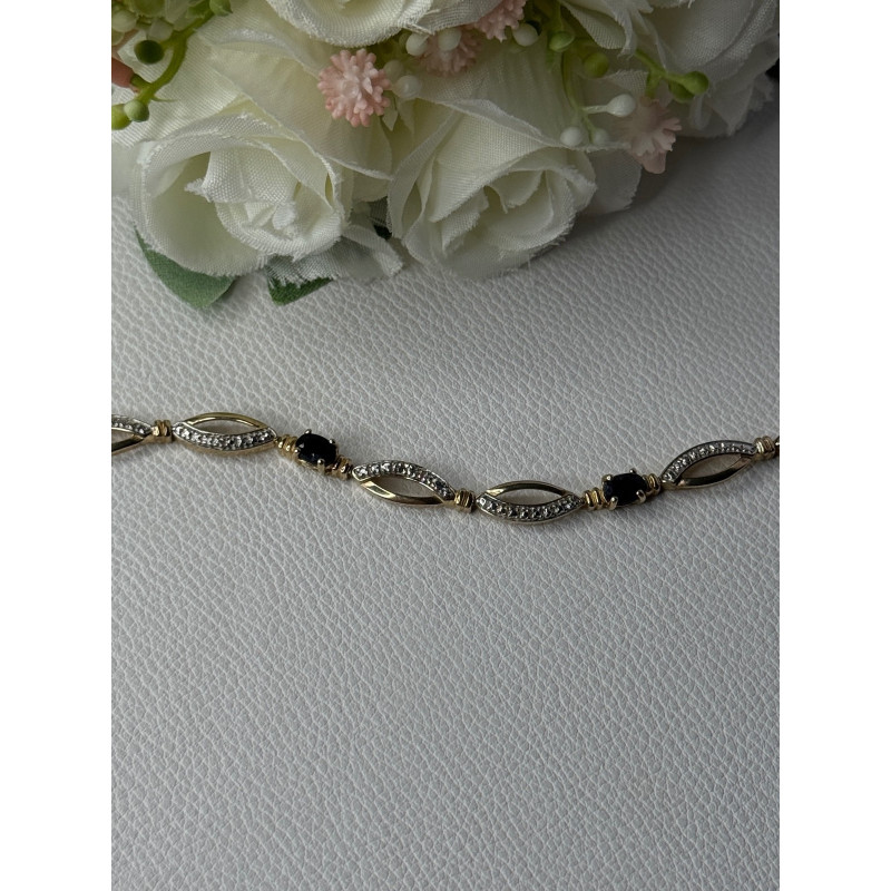 Dl 925 Sterling Silver Gold Plated Sapphire Bracelet Length 7.5 Inch