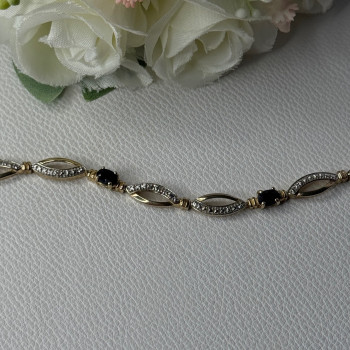 Dl 925 Sterling Silver Gold Plated Sapphire Bracelet Length 7.5 Inch