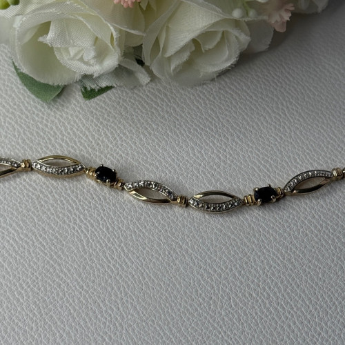Dl 925 Sterling Silver Gold Plated Sapphire Bracelet Length 7.5 Inch