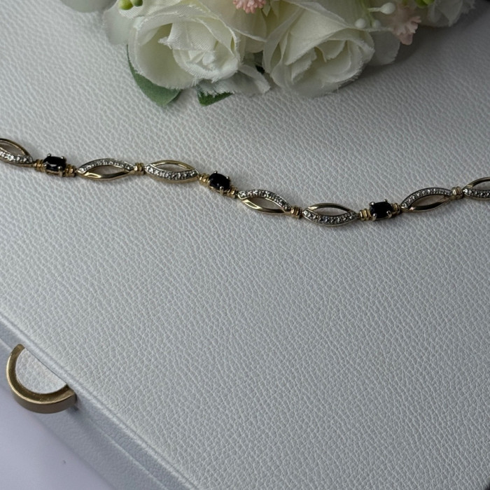 Dl 925 Sterling Silver Gold Plated Sapphire Bracelet Length 7.5 Inch