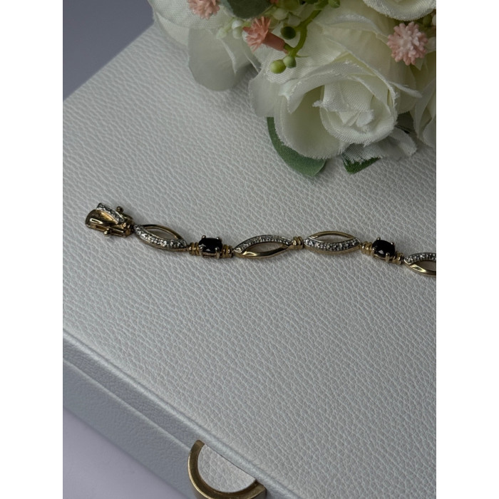 Dl 925 Sterling Silver Gold Plated Sapphire Bracelet Length 7.5 Inch