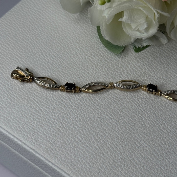 Dl 925 Sterling Silver Gold Plated Sapphire Bracelet Length 7.5 Inch
