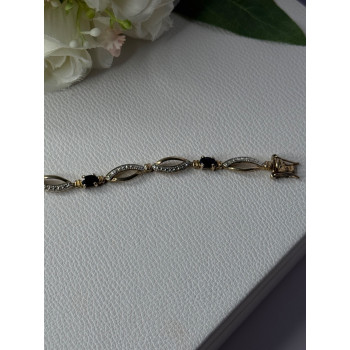 Dl 925 Sterling Silver Gold Plated Sapphire Bracelet Length 7.5 Inch