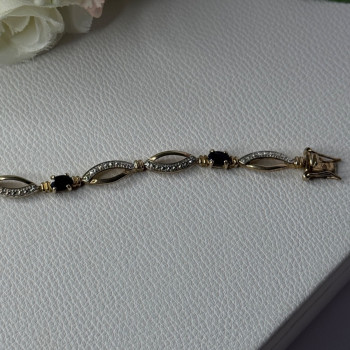 Dl 925 Sterling Silver Gold Plated Sapphire Bracelet Length 7.5 Inch