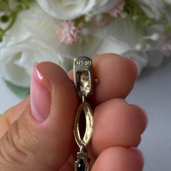 Dl 925 Sterling Silver Gold Plated Sapphire Bracelet Length 7.5 Inch