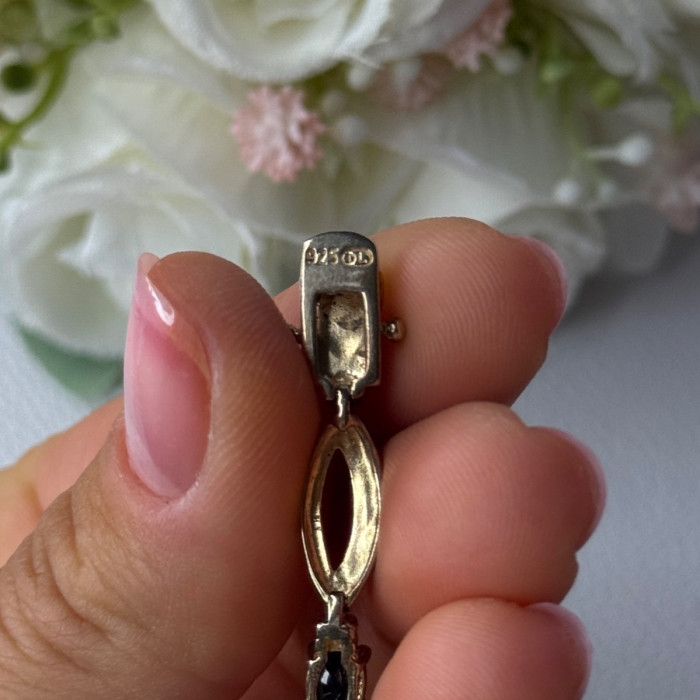 Dl 925 Sterling Silver Gold Plated Sapphire Bracelet Length 7.5 Inch
