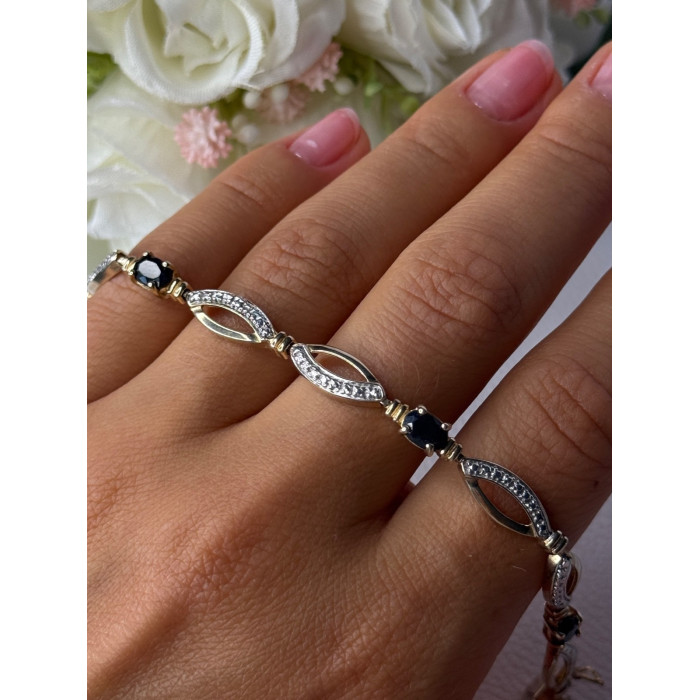 Dl 925 Sterling Silver Gold Plated Sapphire Bracelet Length 7.5 Inch