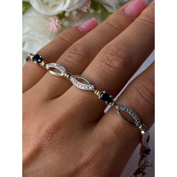 Dl 925 Sterling Silver Gold Plated Sapphire Bracelet Length 7.5 Inch