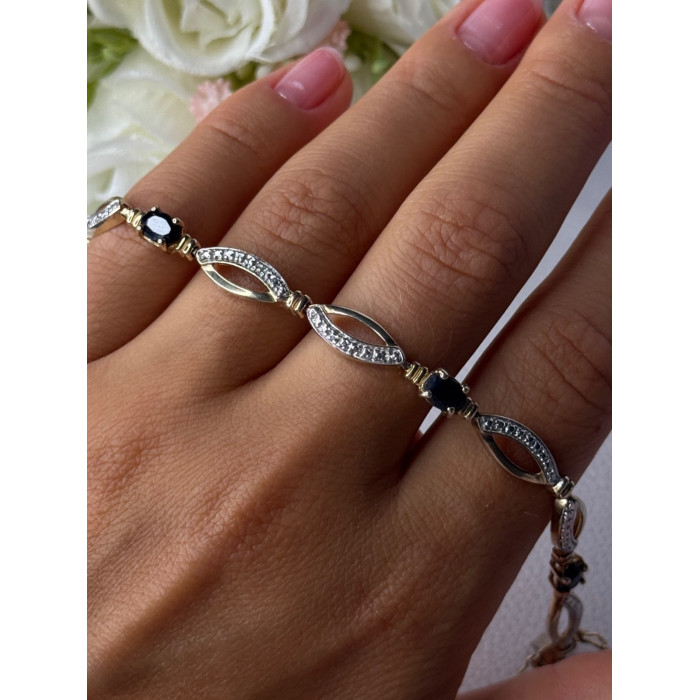 Dl 925 Sterling Silver Gold Plated Sapphire Bracelet Length 7.5 Inch