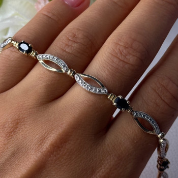 Dl 925 Sterling Silver Gold Plated Sapphire Bracelet Length 7.5 Inch