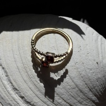 Modern Adjustable 14K Yellow Gold Garnet & Diamond Ring