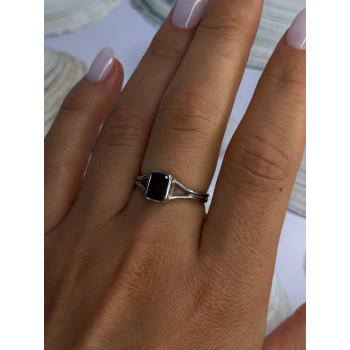 Classy 925 Sterling Silver Garnet Ring Size 8