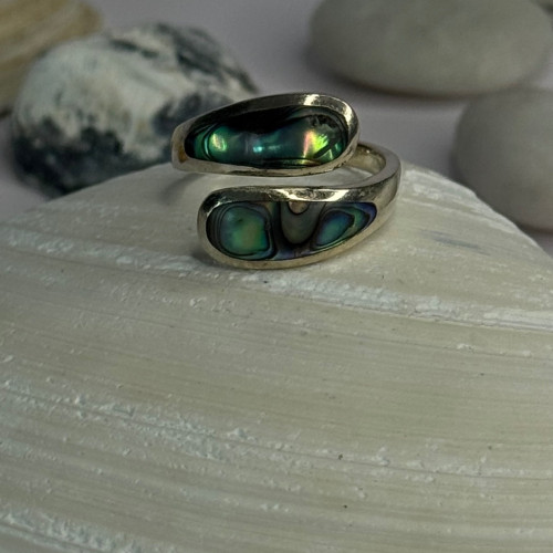 925 Sterling Silver Abalone Ring Size 7.5 Sizable Design