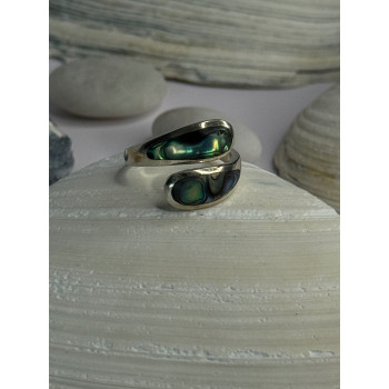 925 Sterling Silver Abalone Ring Size 7.5 Sizable Design