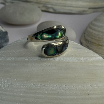 925 Sterling Silver Abalone Ring Size 7.5 Sizable Design