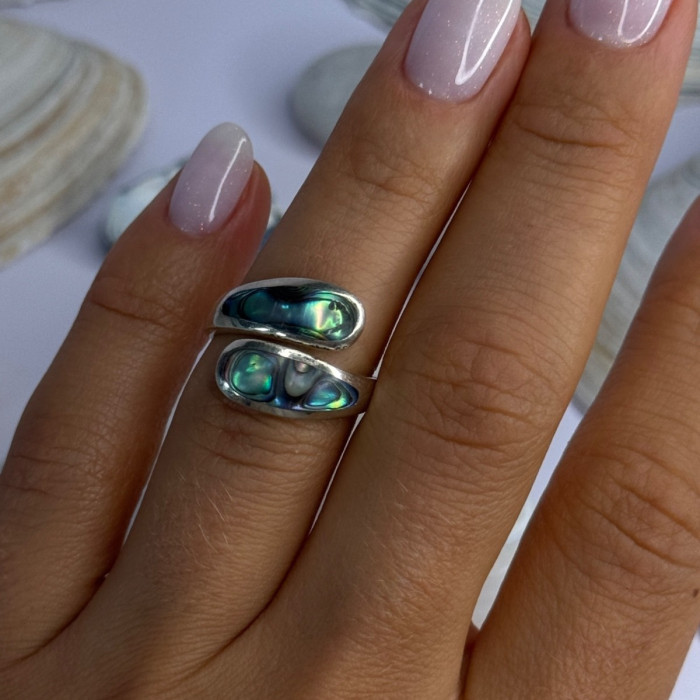 925 Sterling Silver Abalone Ring Size 7.5 Sizable Design