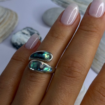 925 Sterling Silver Abalone Ring Size 7.5 Sizable Design