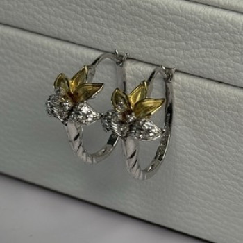 925 Sterling Silver Gold Plated Flowers Earrings Length 0.75 Inch