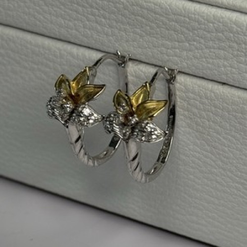 925 Sterling Silver Gold Plated Flowers Earrings Length 0.75 Inch