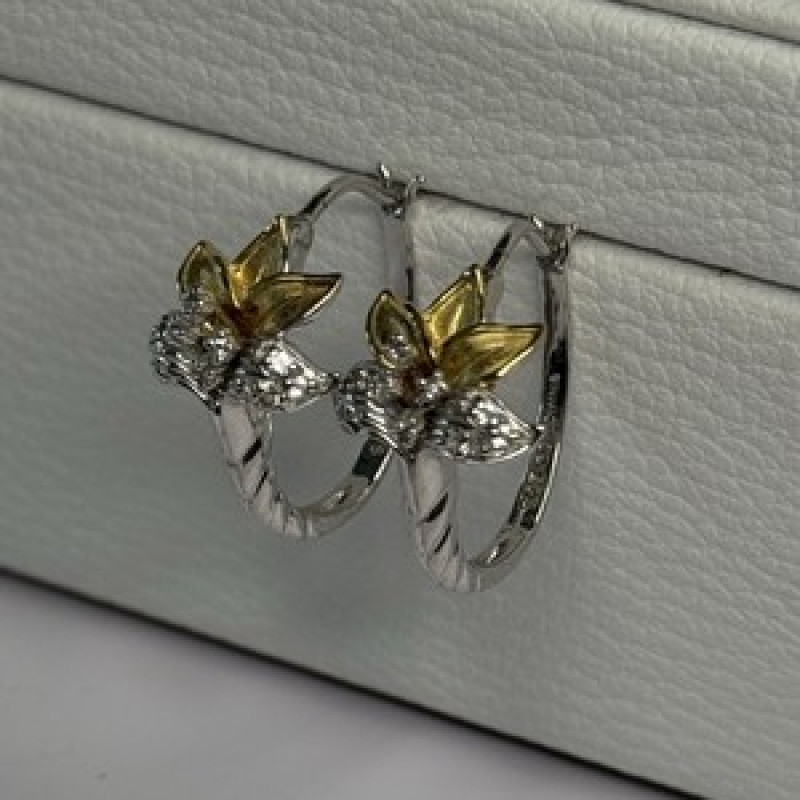 925 Sterling Silver Gold Plated Flowers Earrings Length 0.75 Inch