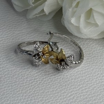 925 Sterling Silver Gold Plated Flowers Earrings Length 0.75 Inch