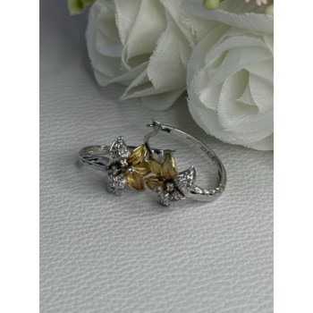 925 Sterling Silver Gold Plated Flowers Earrings Length 0.75 Inch